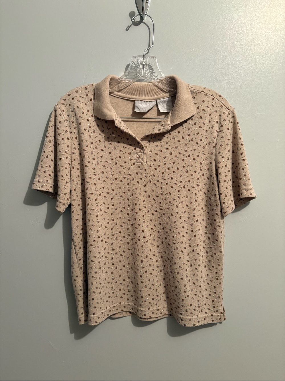 Vintage Blair Beige Floral Polo Shirt Blouse Women’s Size Small Neutral Casual